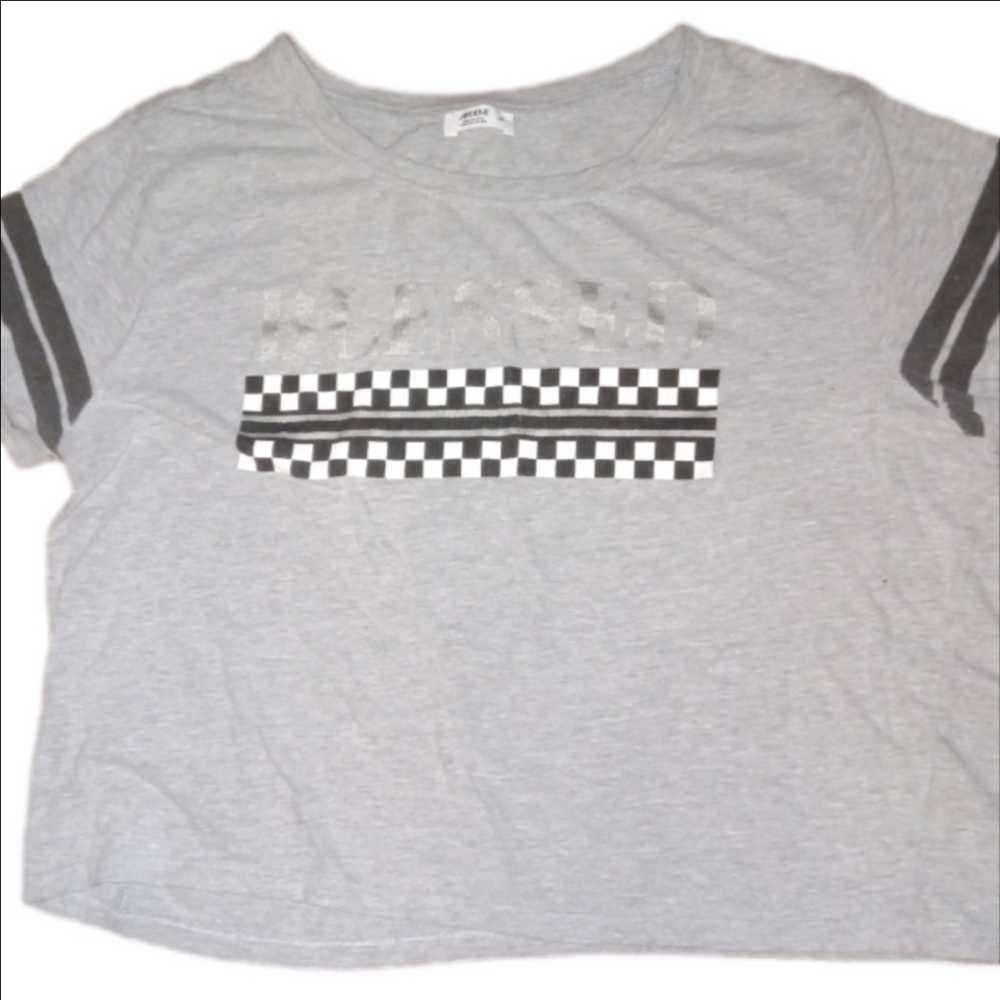 #28. Ardene Gray and Black Short Sleeve Tees Casua Crop Top Cotton Blend